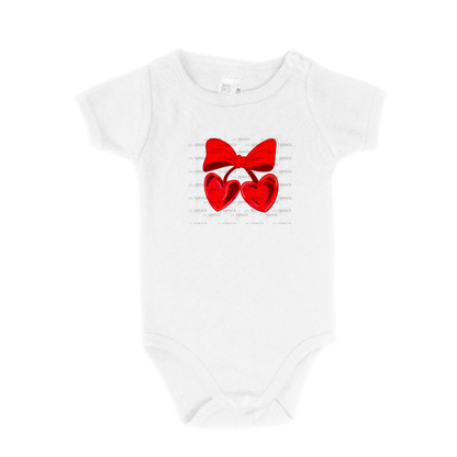 Red Heart Cherries PNG with Bow Glossy Solid Design