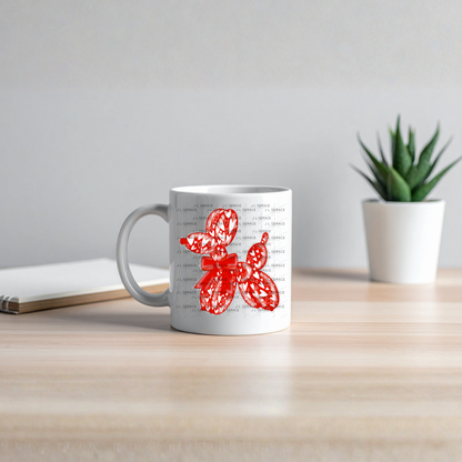 Red Love Balloon Dog PNG with Heart Pattern Bow and Glitter Outline