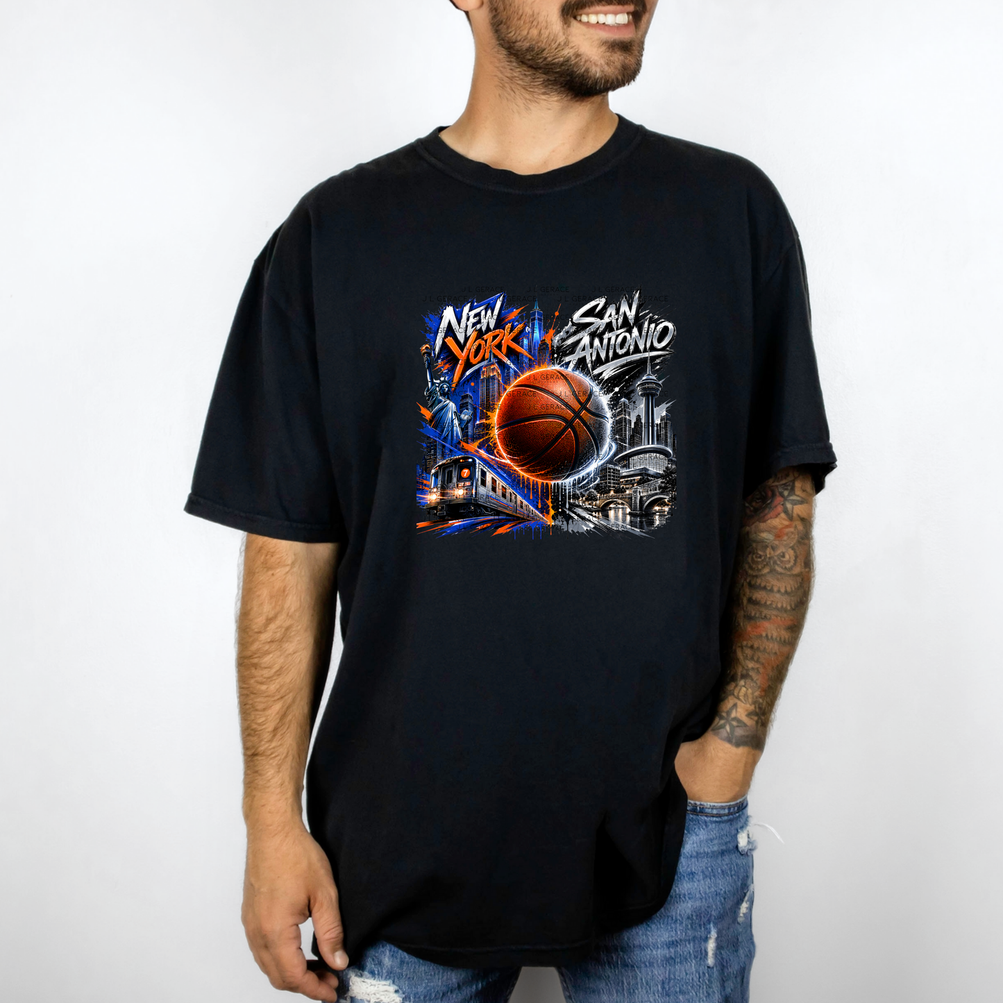 New York vs San Antonio Graffiti Basketball PNG Design