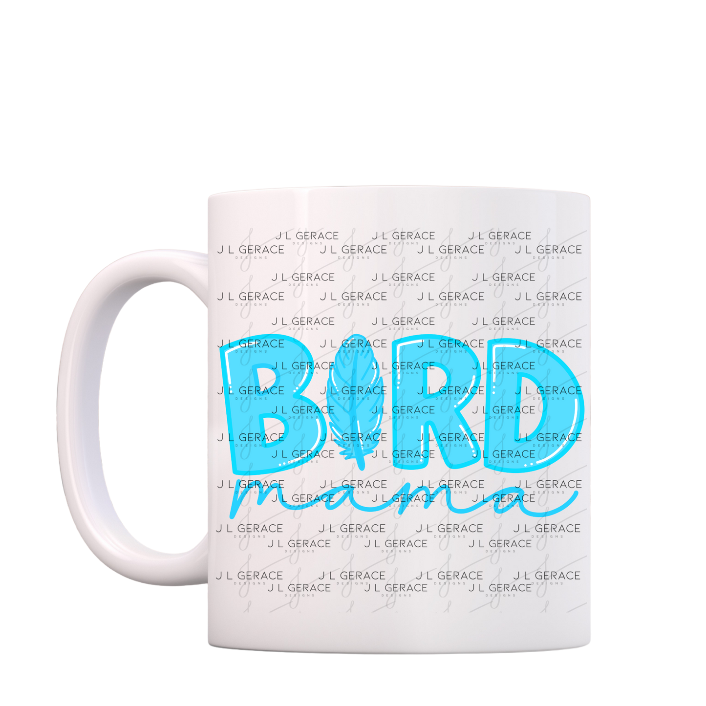 Bird Mama PNG – Blue Feather Design with Feather Letter