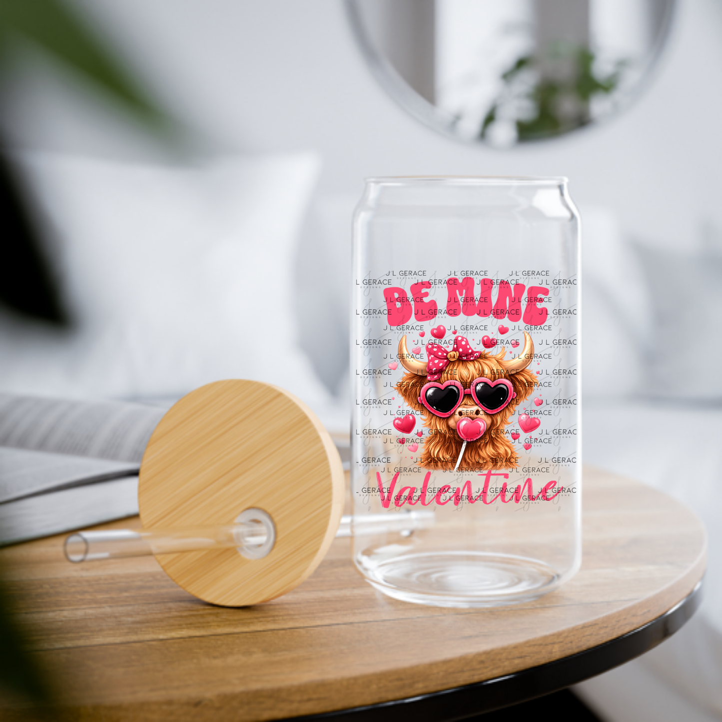 Be Mine Valentine Highland Cow PNG – Cute Valentine Cow with Sunglasses