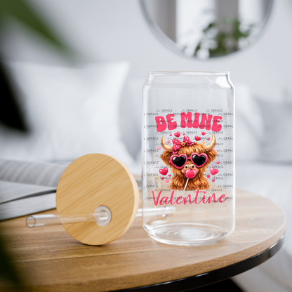 Be Mine Valentine Highland Cow PNG – Cute Valentine Cow with Sunglasses