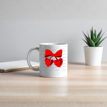 Red Heart Cherries PNG with Bow Glossy Solid Design