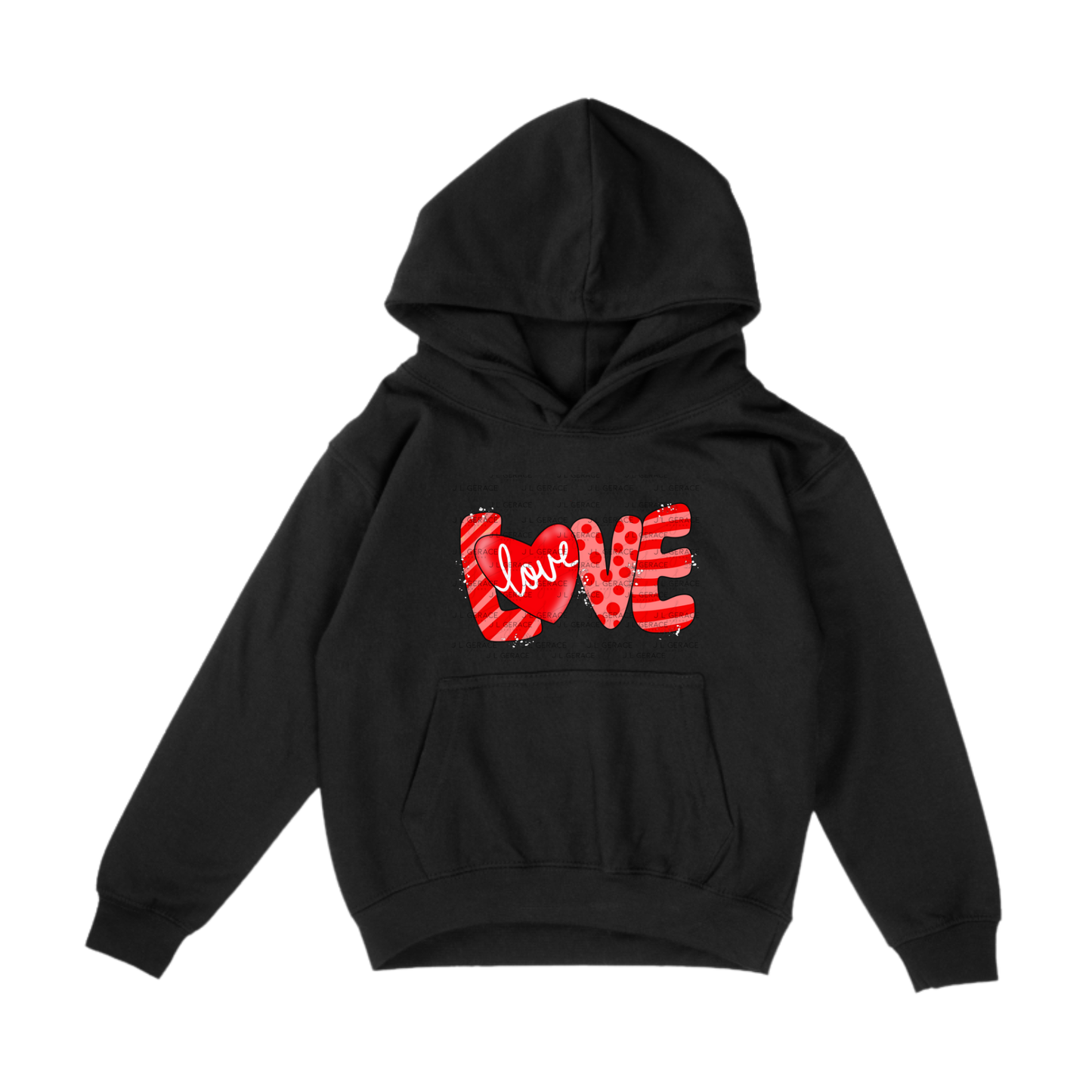 Red Love Word PNG with Heart Paint Splatter Mixed Pattern Design