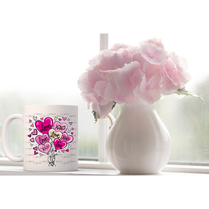 Pink Love & XOXO Heart Balloon Bouquet with Glitter String Outline PNG
