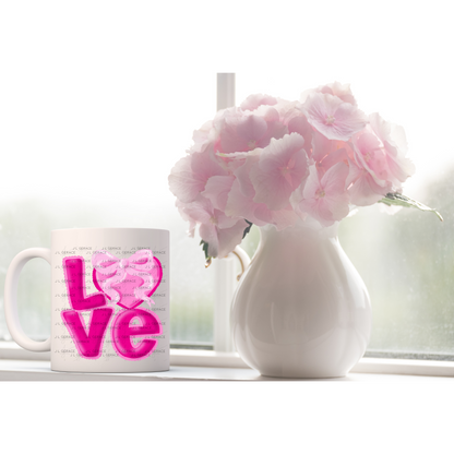 Love Pink Bubble Letter PNG with Heart Bow Design