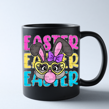 EASTER EASTER EASTER Bunny with Glasses Pink - Yellow - Blue - Chunky Glitter Outline PNG