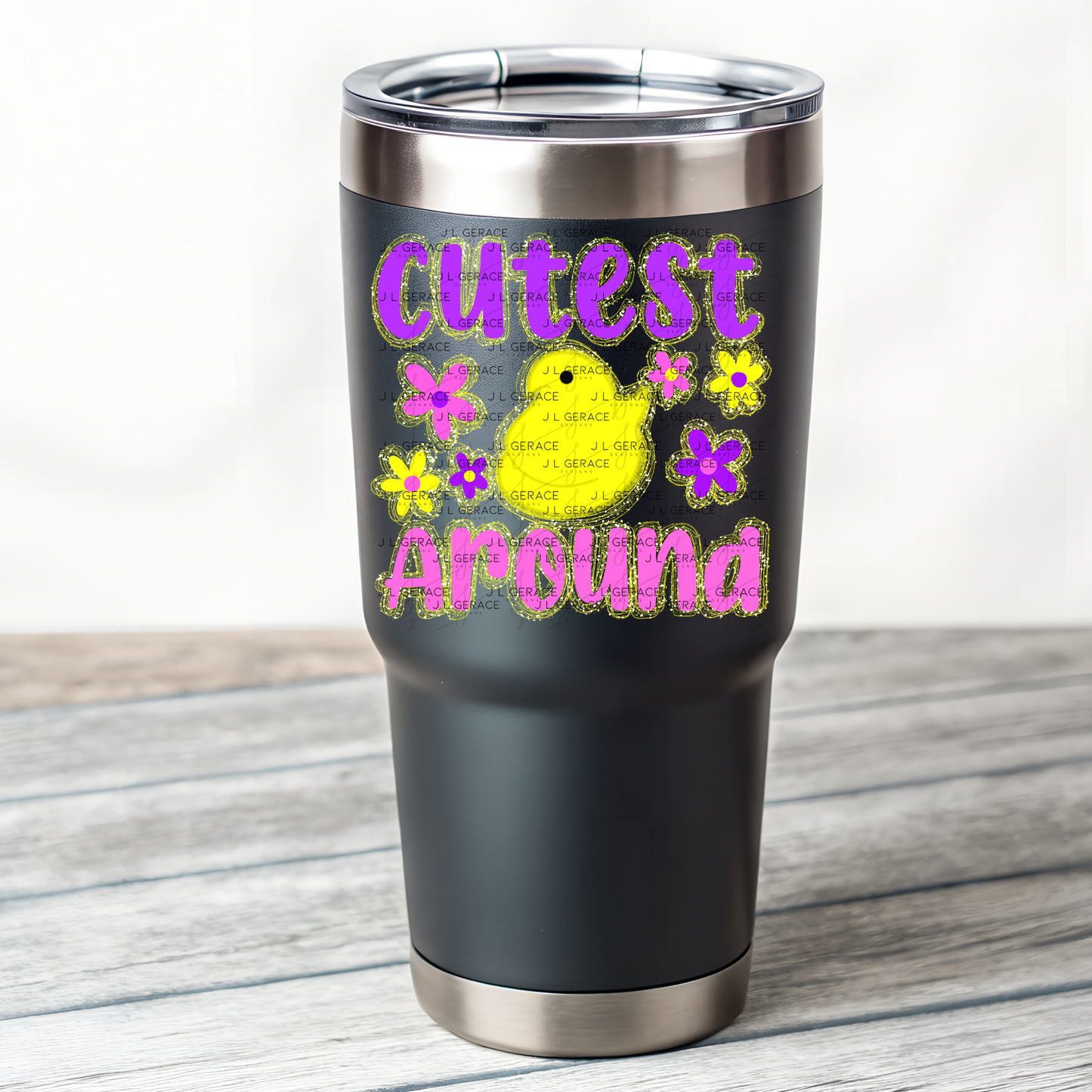 Cutest Chick Around Yellow String Glitter Outline PNG
