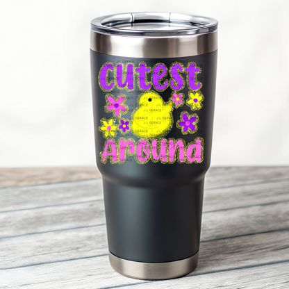 Cutest Chick Around Yellow String Glitter Outline PNG