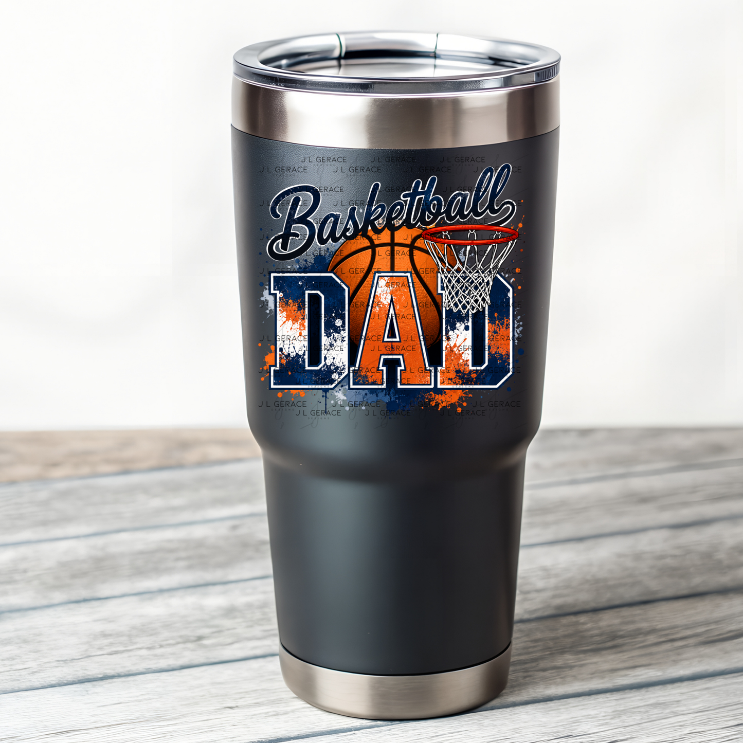 Basketball Dad PNG – Blue Orange Paint Splatter Design with Hoop and Ball