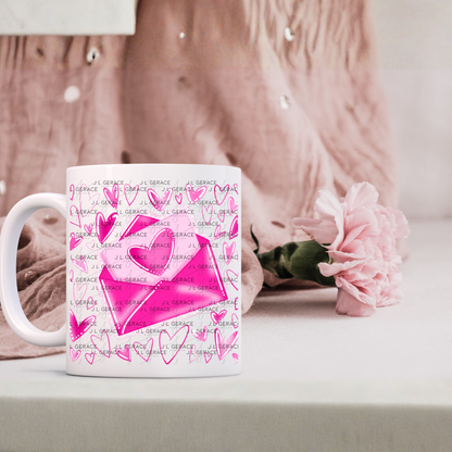 Pink Love Letter PNG with Glitter Outline and Heart Design