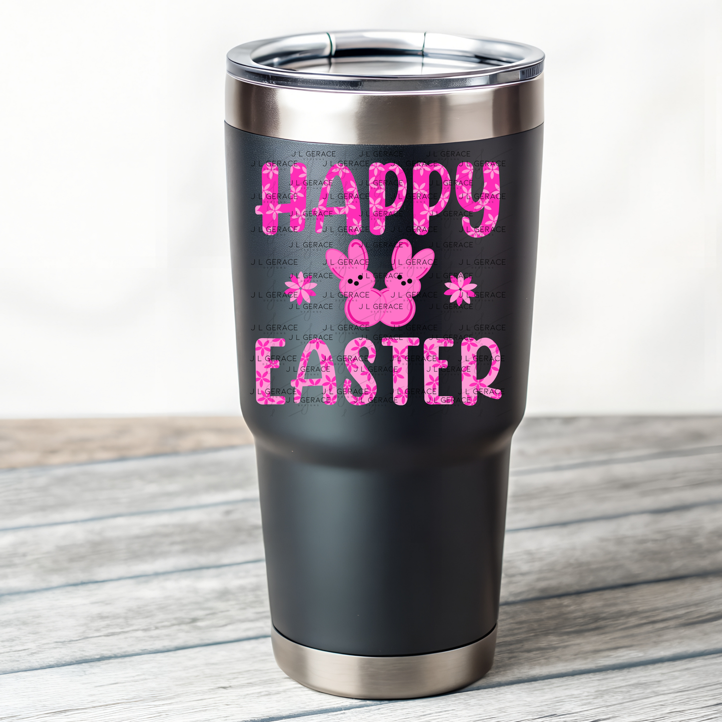Happy Easter Pink Bunny Peep Flowers Clipart Sublimation PNG
