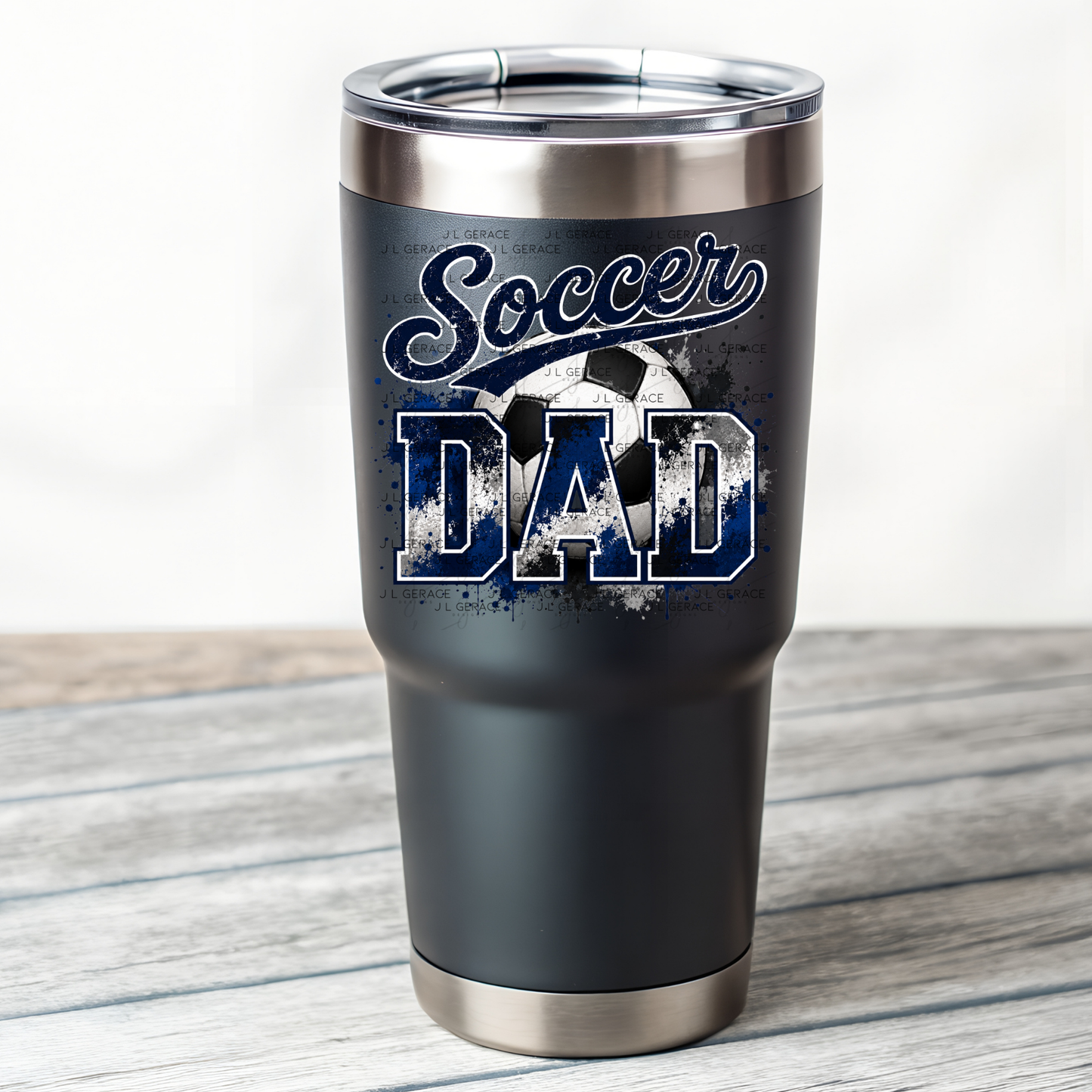 Soccer Dad PNG – Blue Black Paint Splatter Sports Design with Soccer Ball