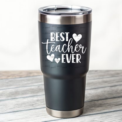 Best Teacher Ever Hearts Black and White PNG