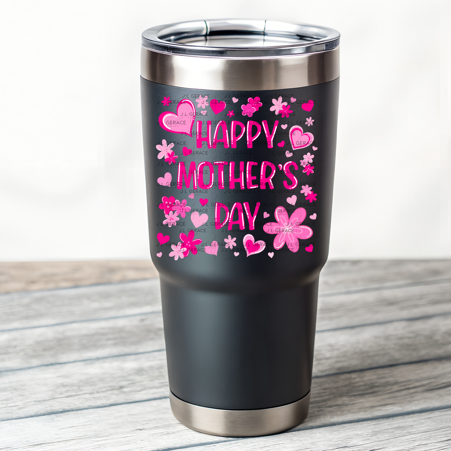 Happy Mothers Day PNG – Pink Hearts Floral Sublimation Design