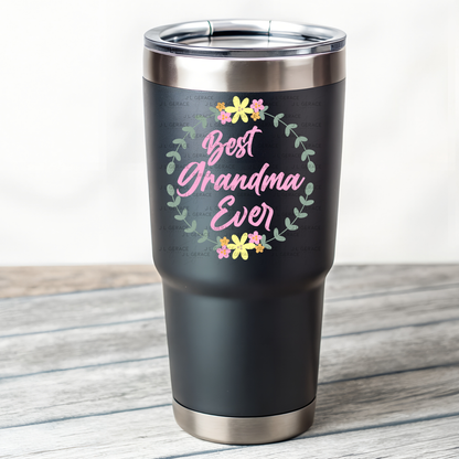 Best Grandma Ever PNG – Floral Wreath Script Sublimation Design