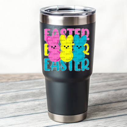 EASTER EASTER EASTER Bunnies Pink - Yellow - Blue Chunky Glitter Outline PNG