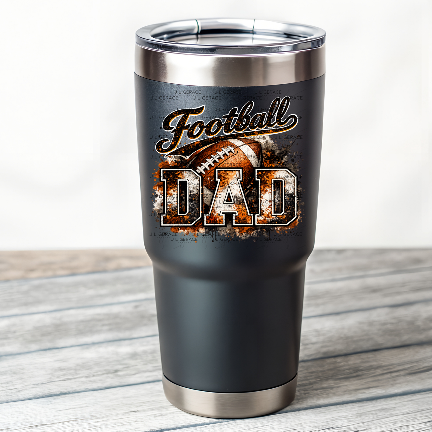 Football Dad PNG – Orange Black Paint Splatter Sports Design with Football