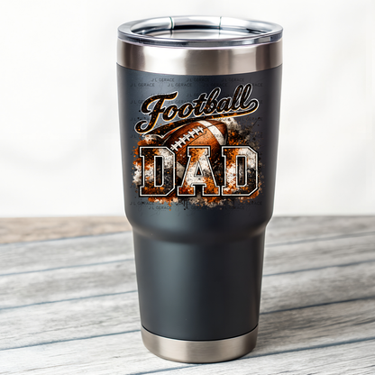 Football Dad PNG – Orange Black Paint Splatter Sports Design with Football