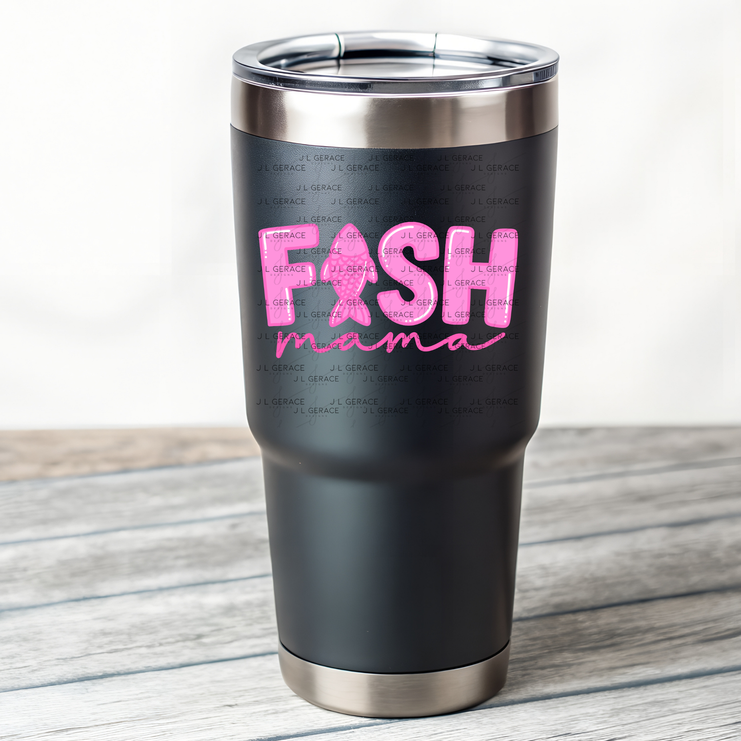 Fish Mama PNG – Pink Fishing Design with Fish Silhouette Letter
