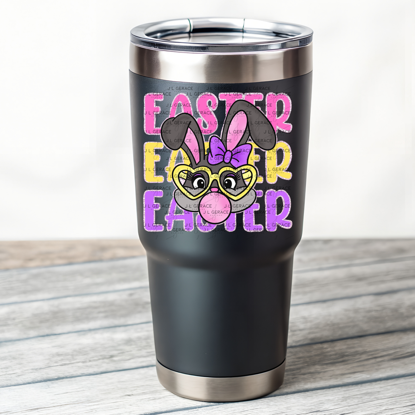EASTER EASTER EASTER Bunny with Glasses Pink - Yellow - Purple Chunky Glitter Outline PNG