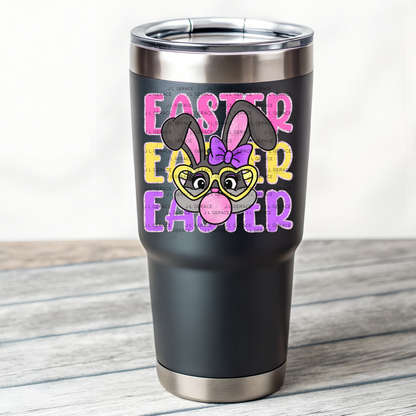 EASTER EASTER EASTER Bunny with Glasses Pink - Yellow - Purple Chunky Glitter Outline PNG