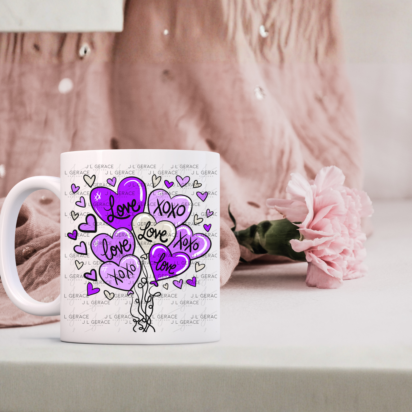 Purple Love & XOXO Heart Balloon Bouquet PNG