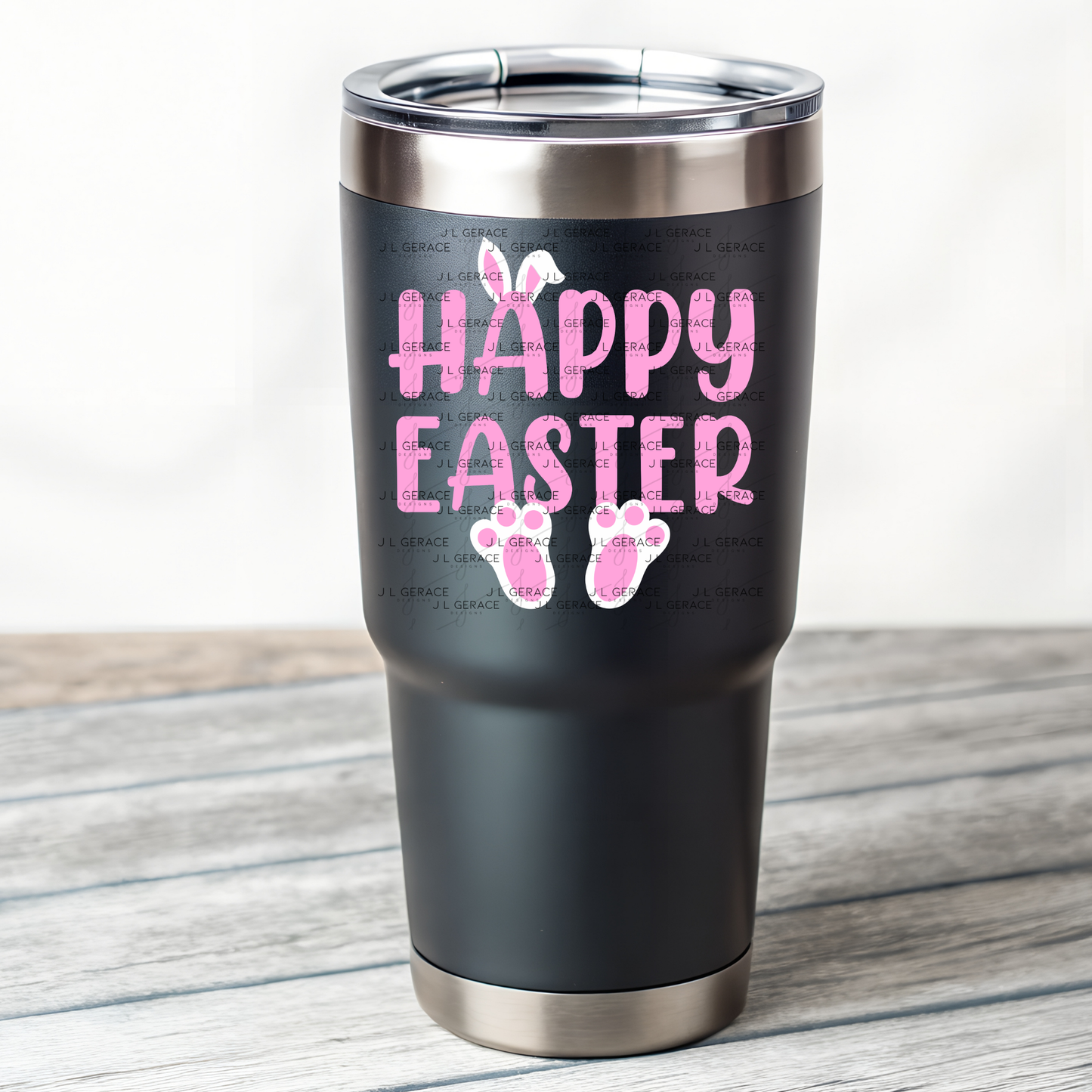Happy Easter Bunny Ears and Feet Pink PNG