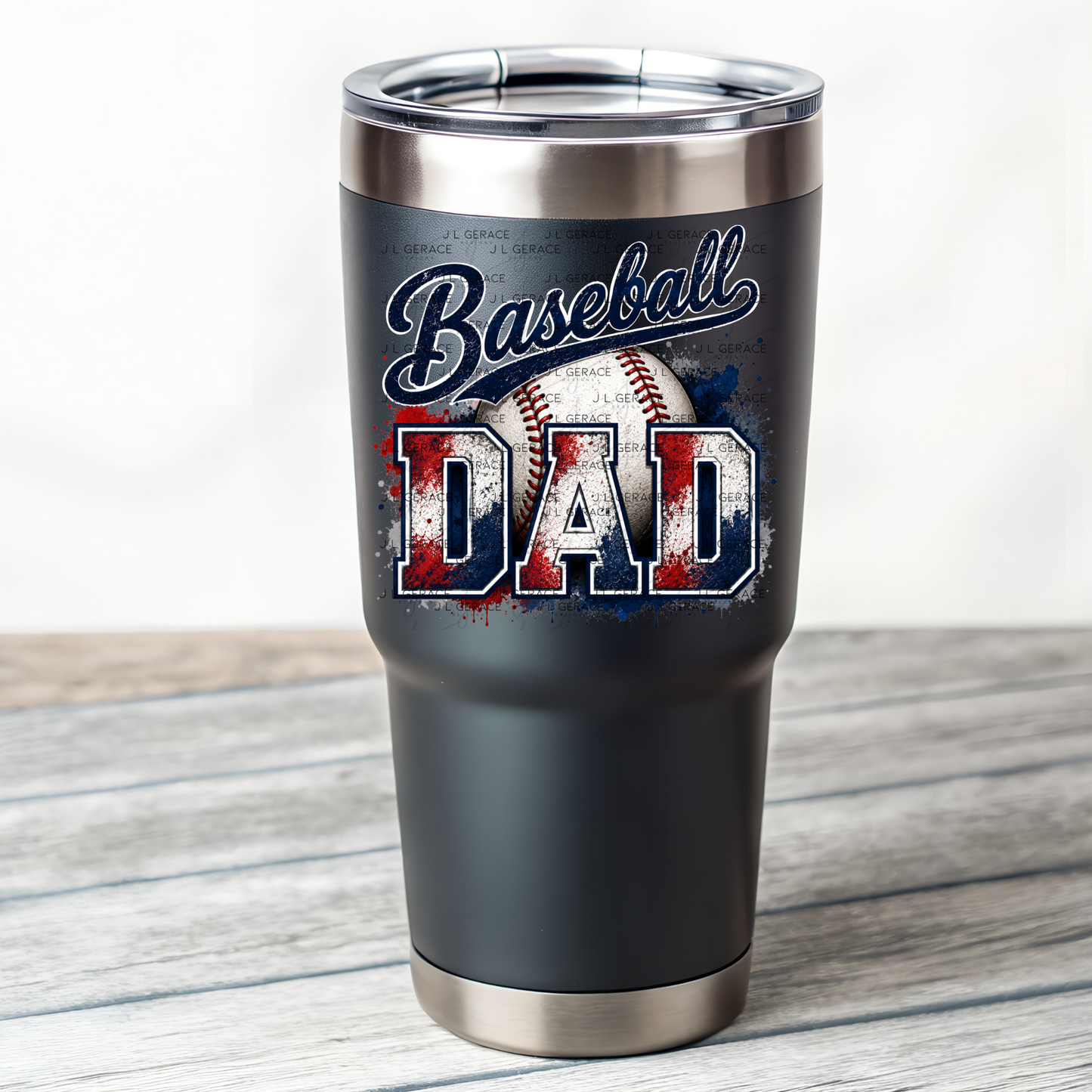 Baseball Dad PNG – Red White Blue Paint Splatter Design with Ball