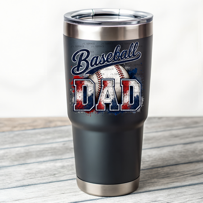 Baseball Dad PNG – Red White Blue Paint Splatter Design with Ball