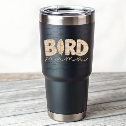 Bird Mama PNG – Neutral Tan Feather Design with Feather Letter