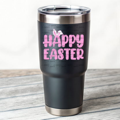 Happy Easter Bunny Ears Pink Chunky Glitter Outline PNG