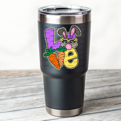 LOVE Easter Bunny with Carrots - Gold String Glitter PNG