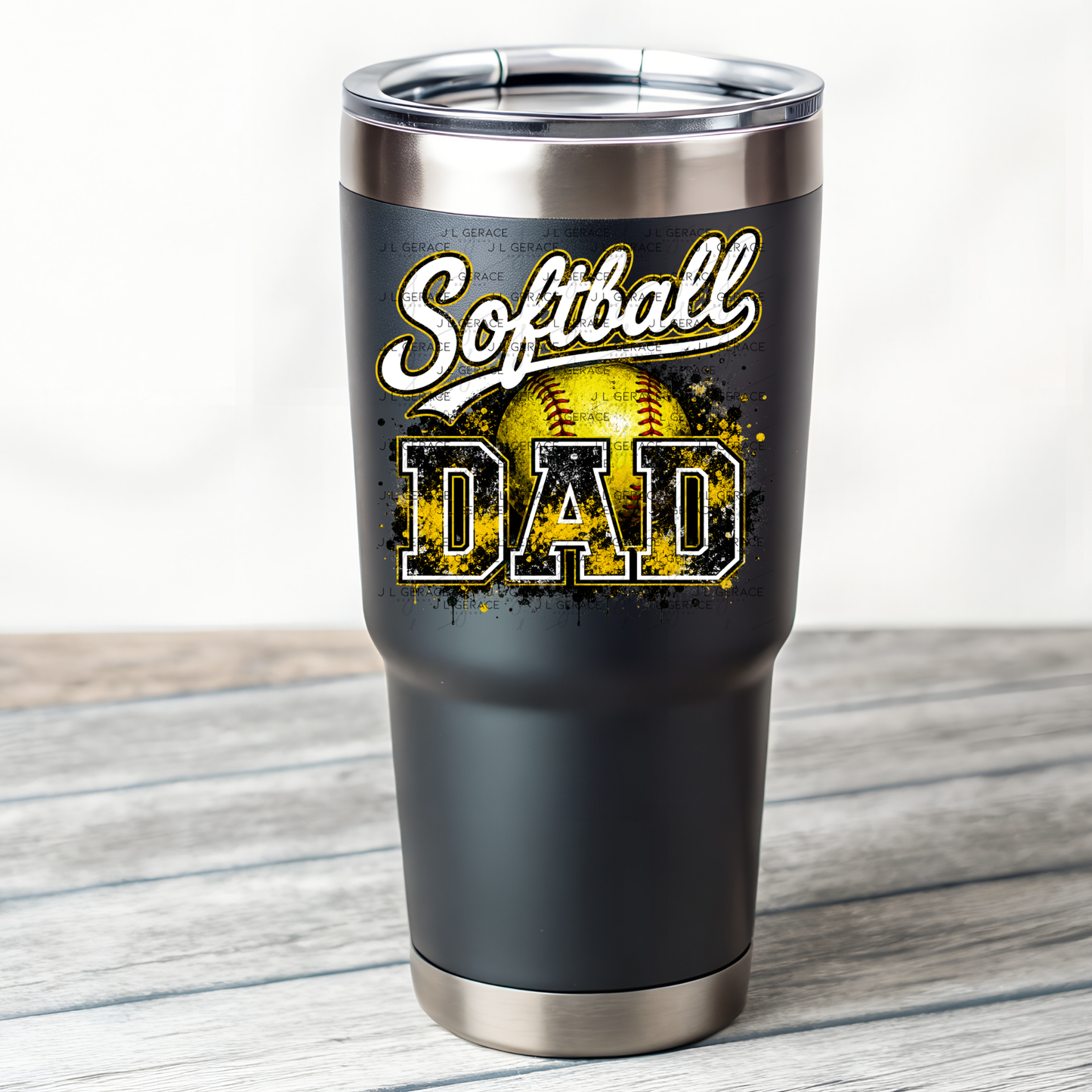 Softball Dad PNG – Yellow Black Paint Splatter Sports Design with Softball