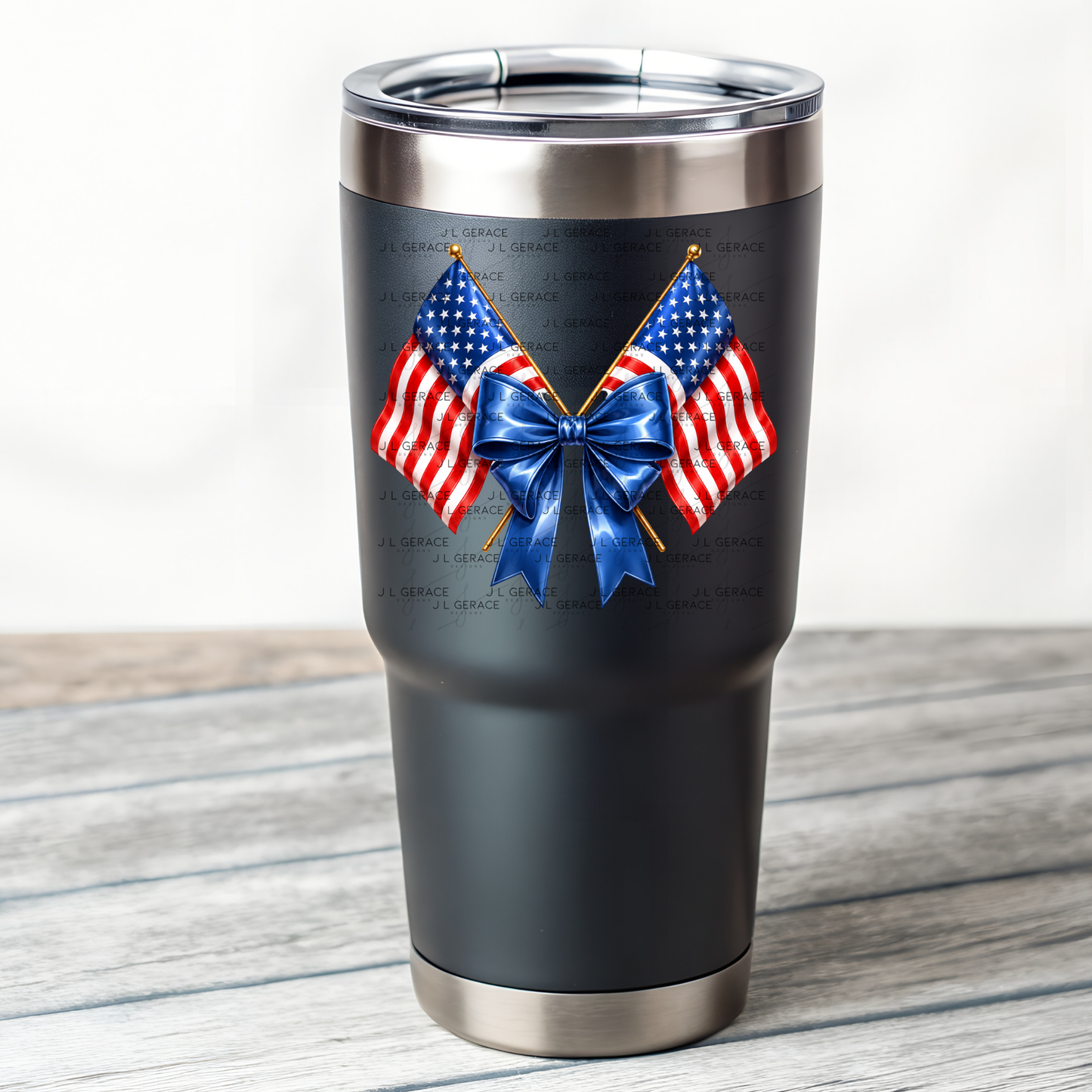 Patriotic Crossed Flags Blue Bow PNG Design Digital Download