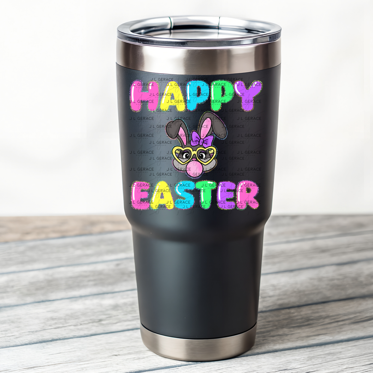 Happy Easter Bunny Bubblegum Rainbow Glitter Letters Clipart Sublimation PNG