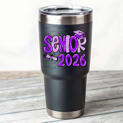 Senior 2026 PNG – Purple Graduation Cap and Diploma Design