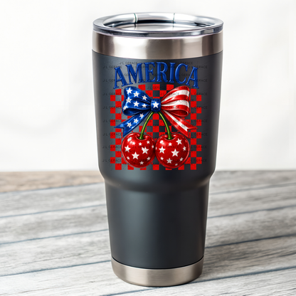 America Patriotic Cherries Bow PNG Design