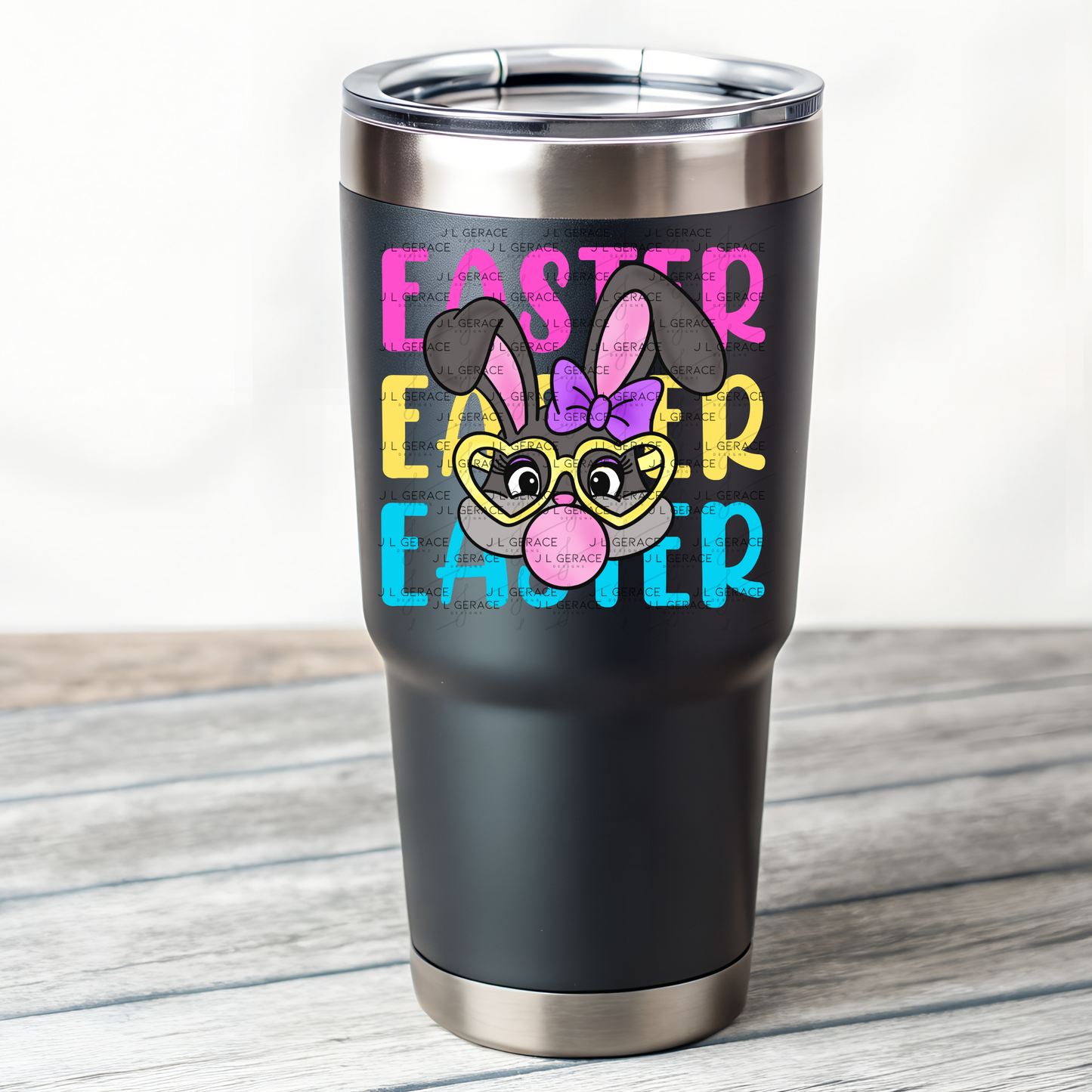 EASTER EASTER EASTER Bunny with Glasses Pink - Yellow - Blue PNG