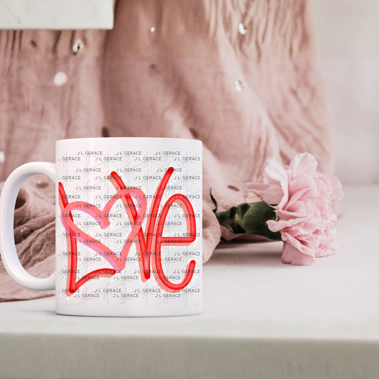 Red Love Script PNG Handwritten Heart Typography with String Glitter Outline