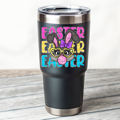 EASTER EASTER EASTER Bunny with Glasses Pink - Yellow - Blue - Chunky Glitter Outline PNG