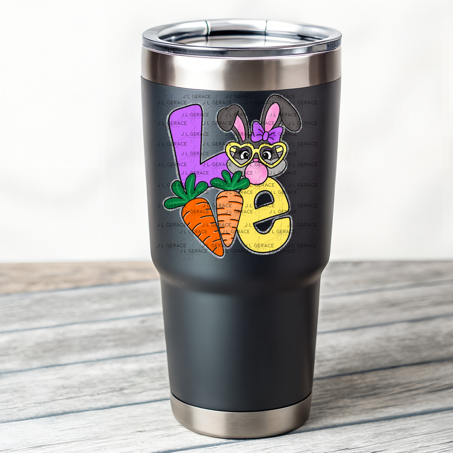 LOVE Easter Bunny with Carrots - Chunky Glitter Outline PNG