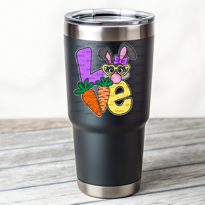 LOVE Easter Bunny with Carrots - Chunky Glitter Outline PNG