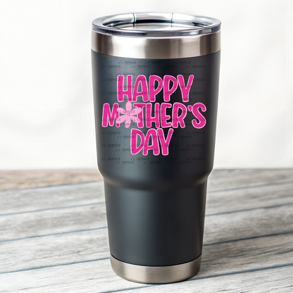 Happy Mothers Day PNG – Bold Pink Floral Lettering Sublimation Design