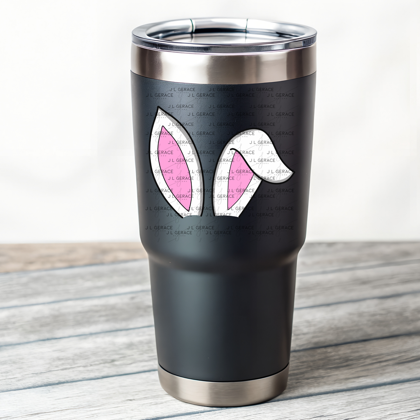 White Easter Bunny Ears Black Outline PNG