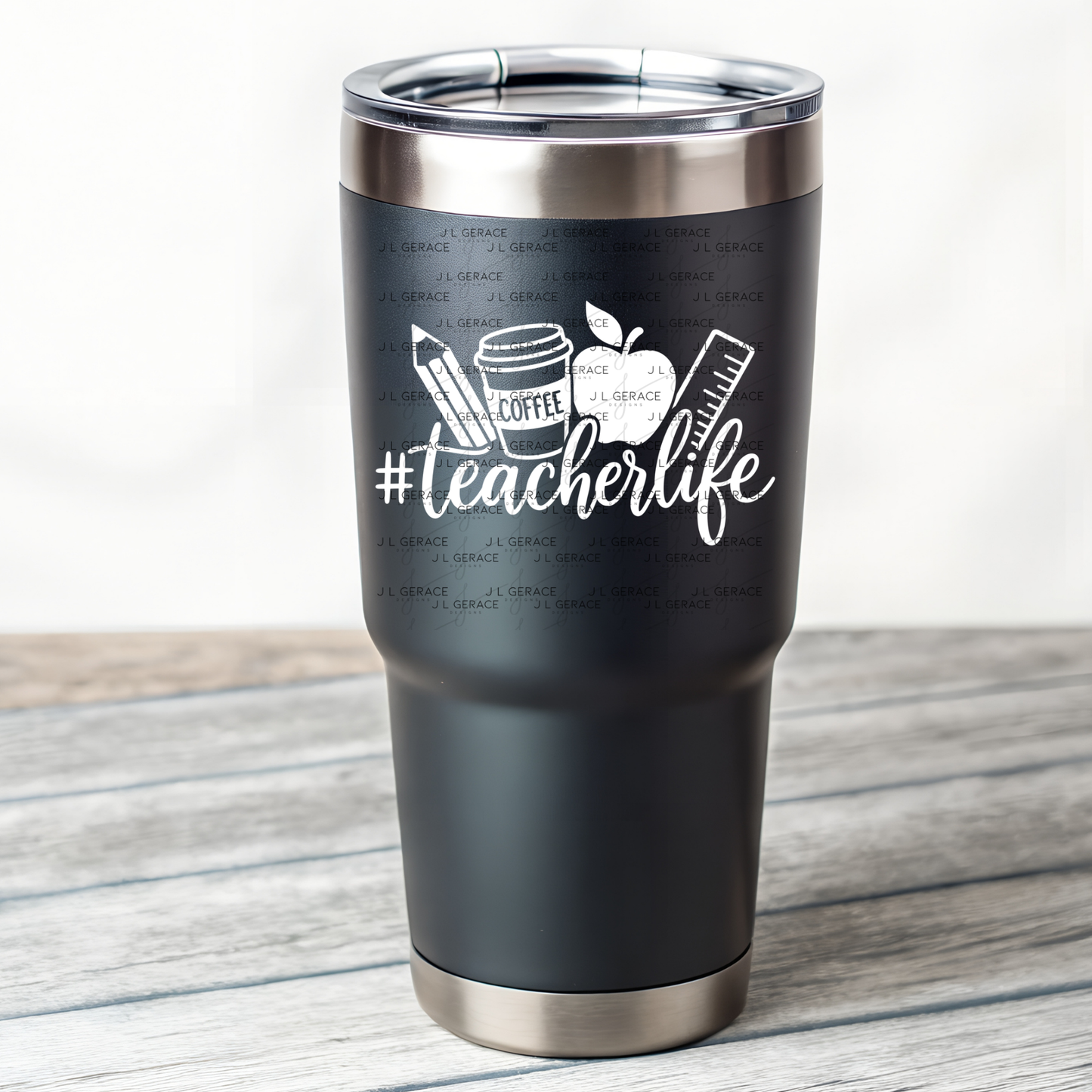 Teacherlife School Supplies Black and White PNG (2 Colors)