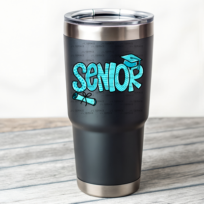 Senior PNG – Teal Pattern Graduation Sublimation Design