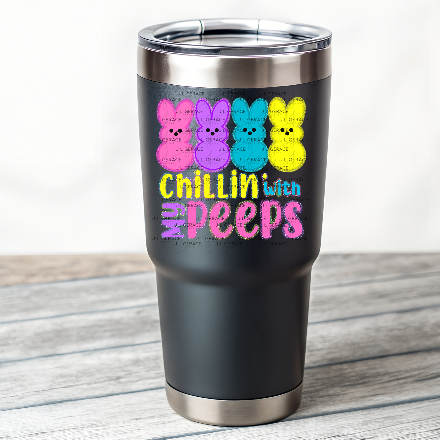 Chillin With My Peeps Bunnies Chunky Glitter Outline PNG