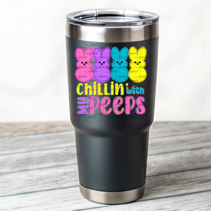 Chillin With My Peeps Bunnies Chunky Glitter Outline PNG