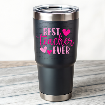 Best Teacher Ever Hearts Pink PNG